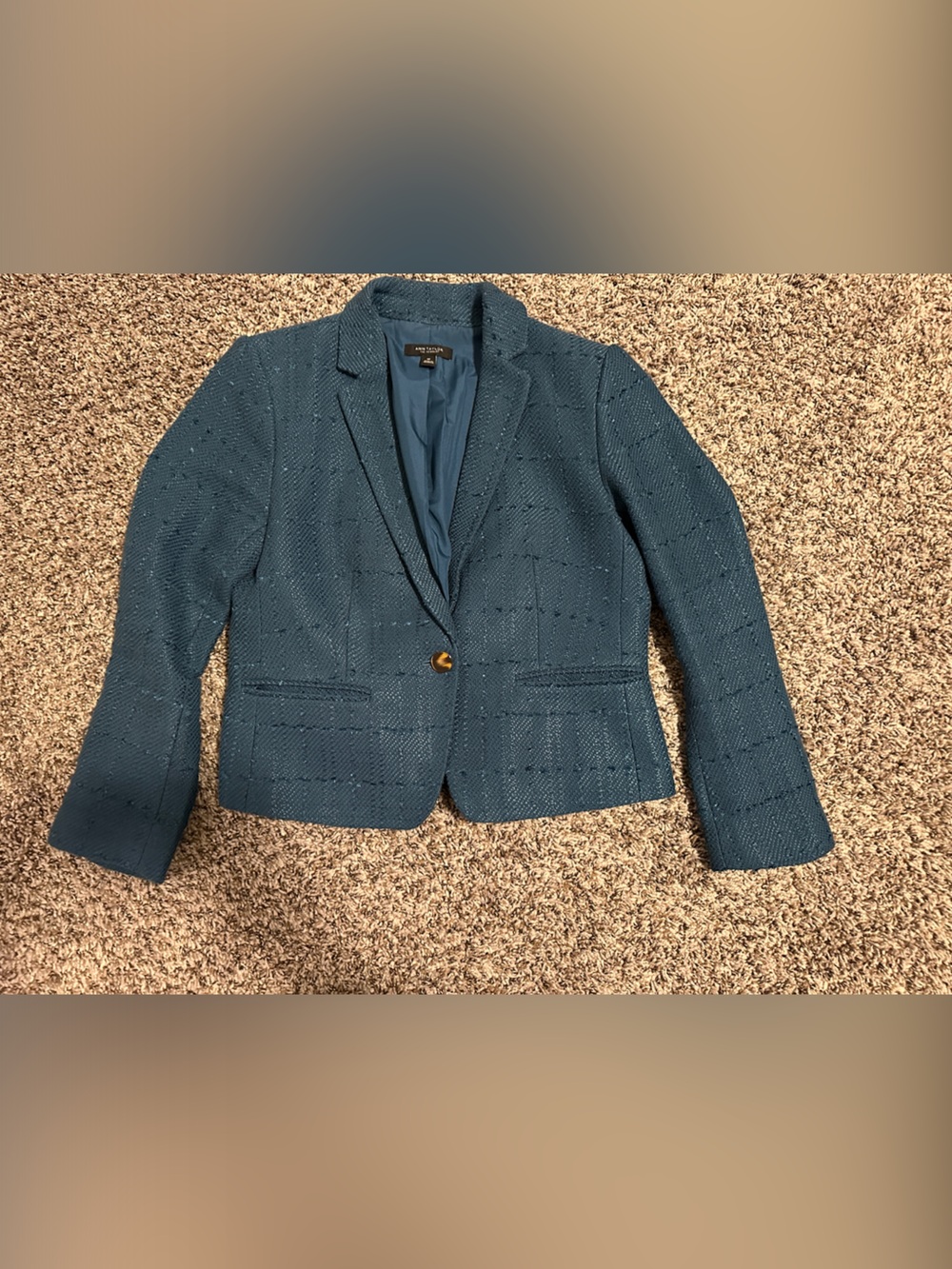 Ann Taylor Teal Blue Tweed Single-Button Blazer